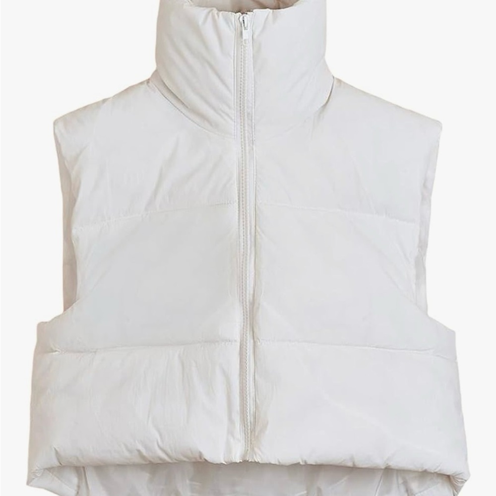 Women's White Crop Puffer Vest